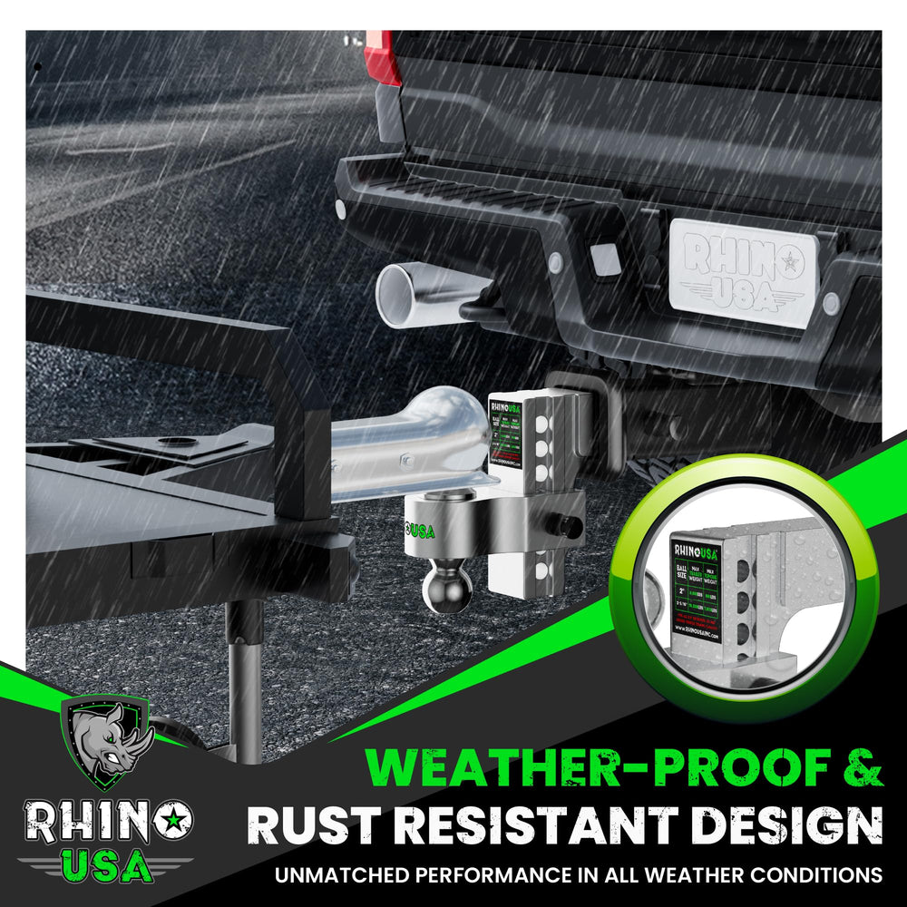 Rhino USA 2-inch hitch for Class 3 and 4 receivers compatibility.