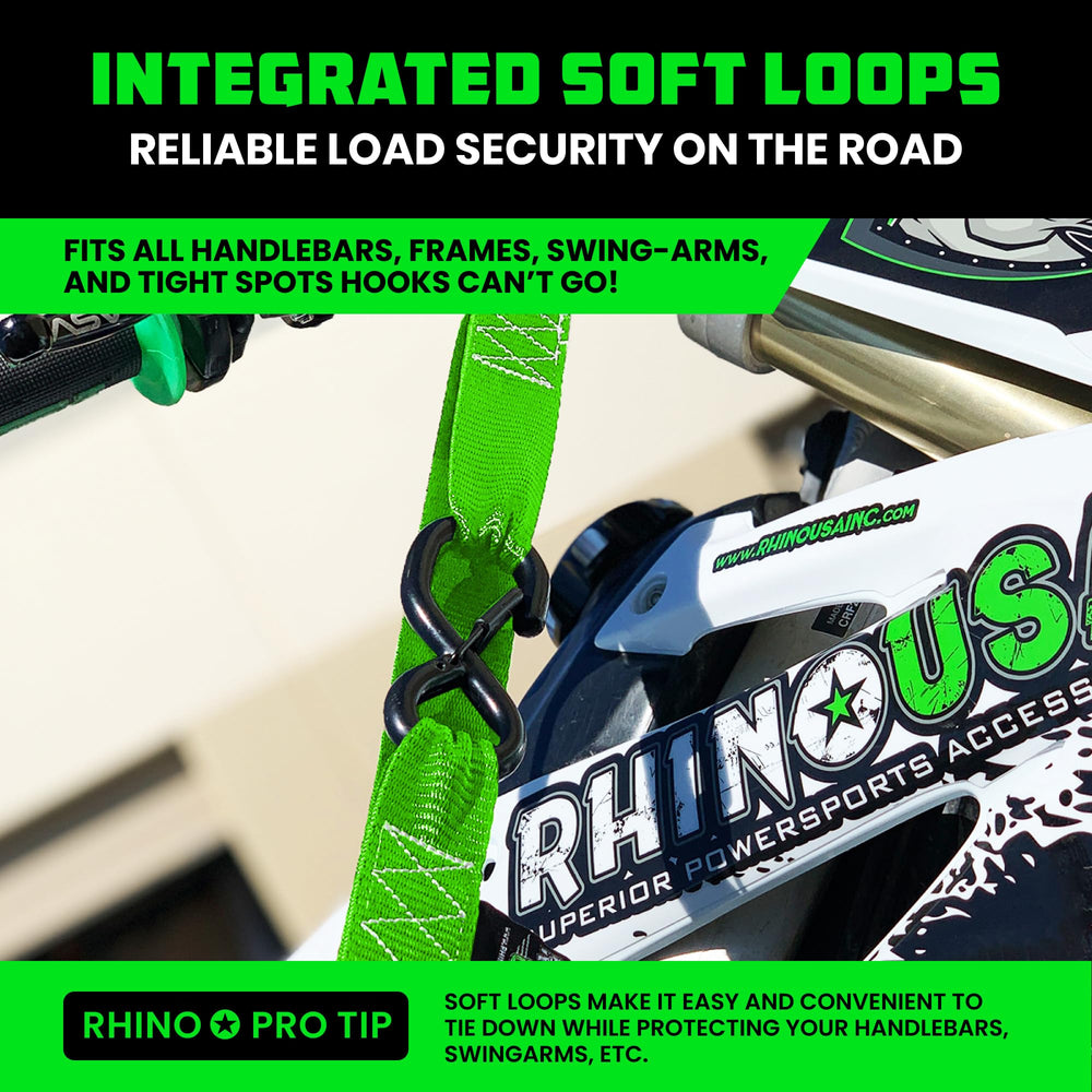 Rhino USA coated chromoly S-hooks, spring clip included, for 100% safety during tie-downs.
