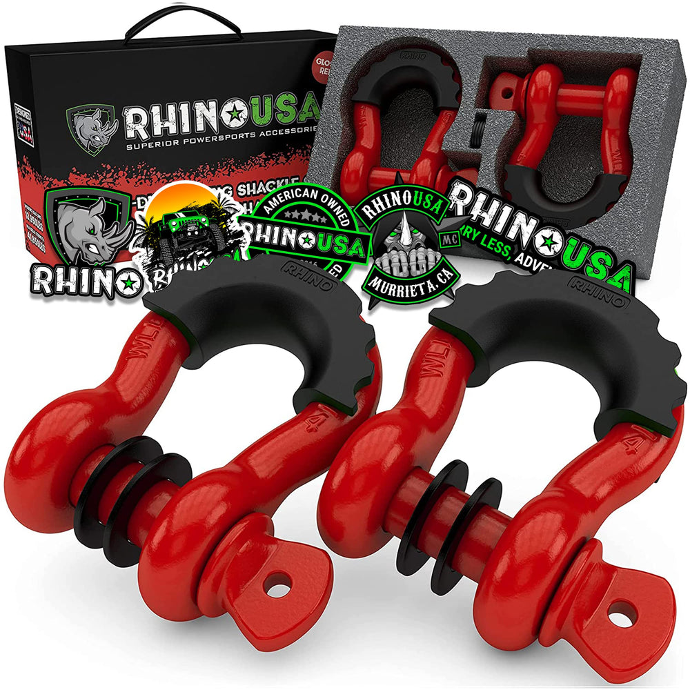 Rhino USA D Ring Shackle 2-Pack red for towing and off-road recovery.