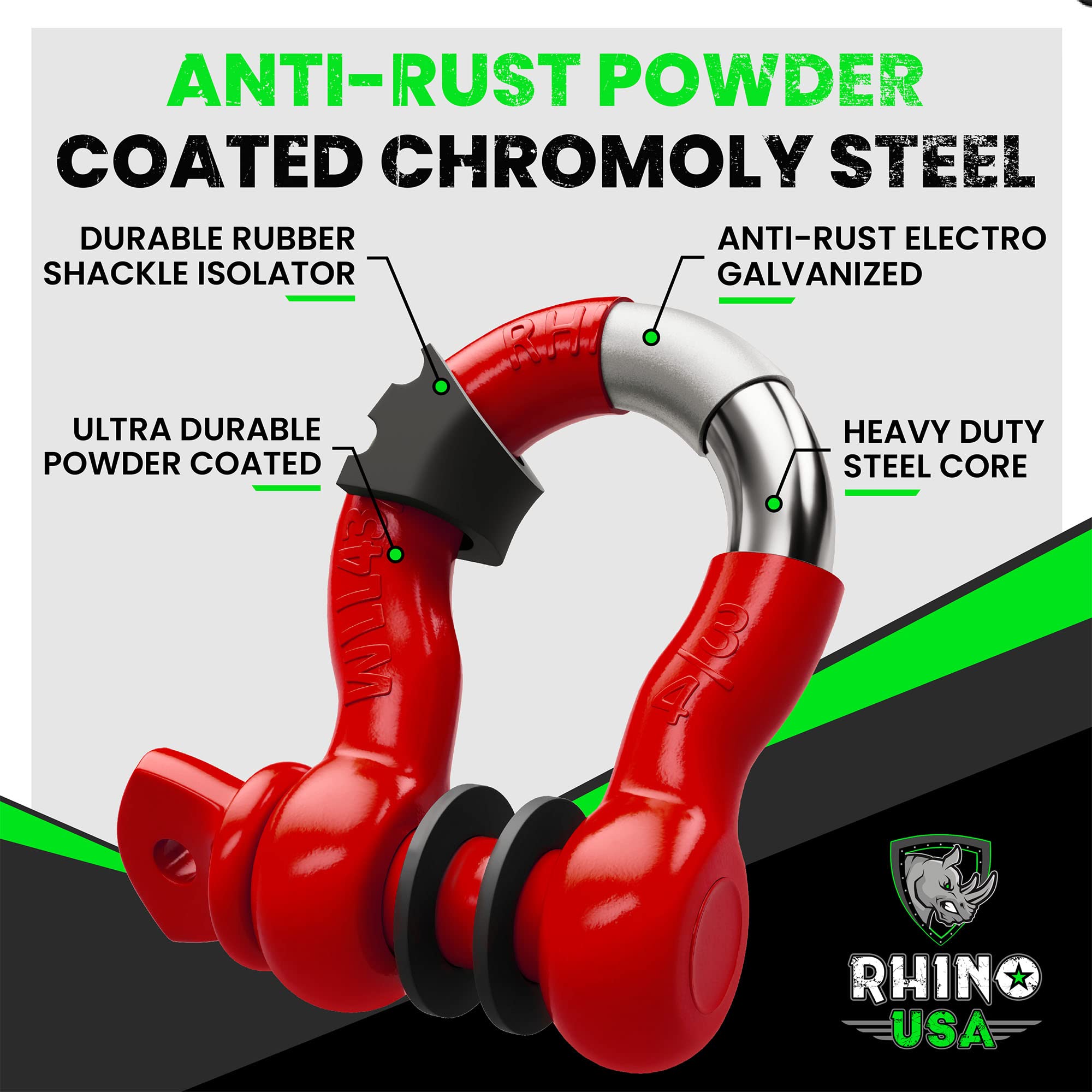 Rhino USA D Ring Shackle with 7-8 inch pin for secure mounting.