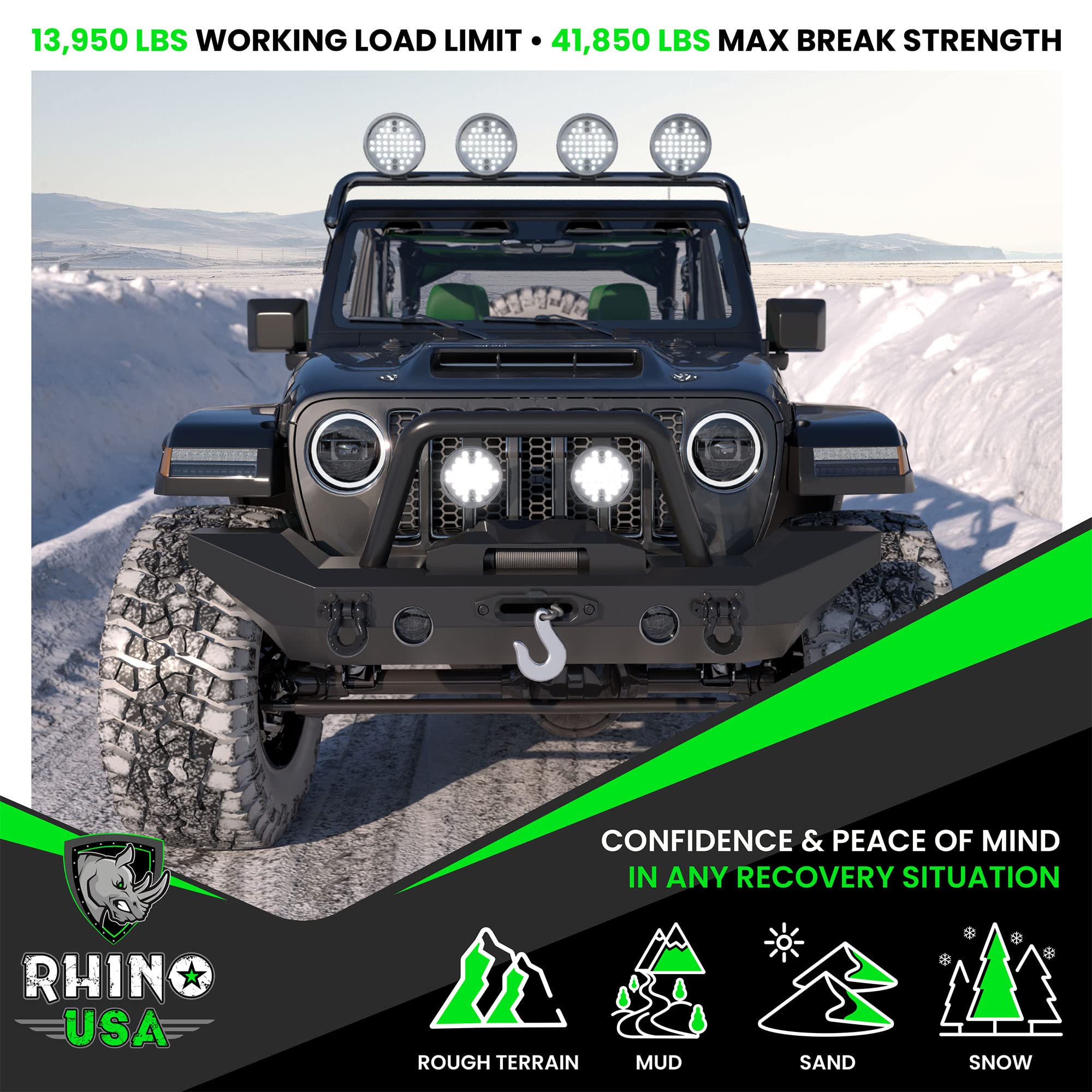 Rhino USA D Ring Shackles chrome-moly steel detail shows corrosion-resistant finish.