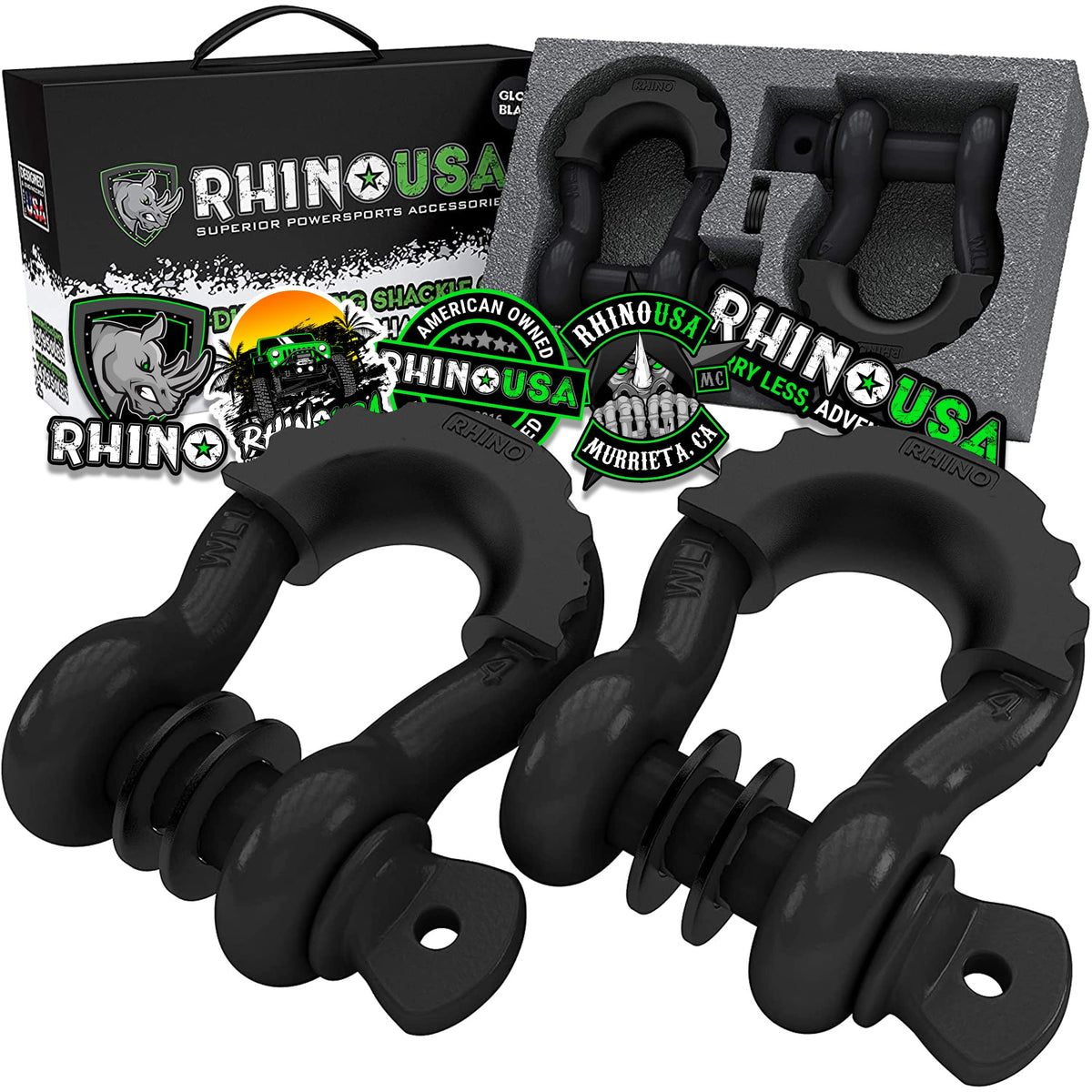 Rhino USA D Ring Shackles front view with 7/8in pin for towing readiness.