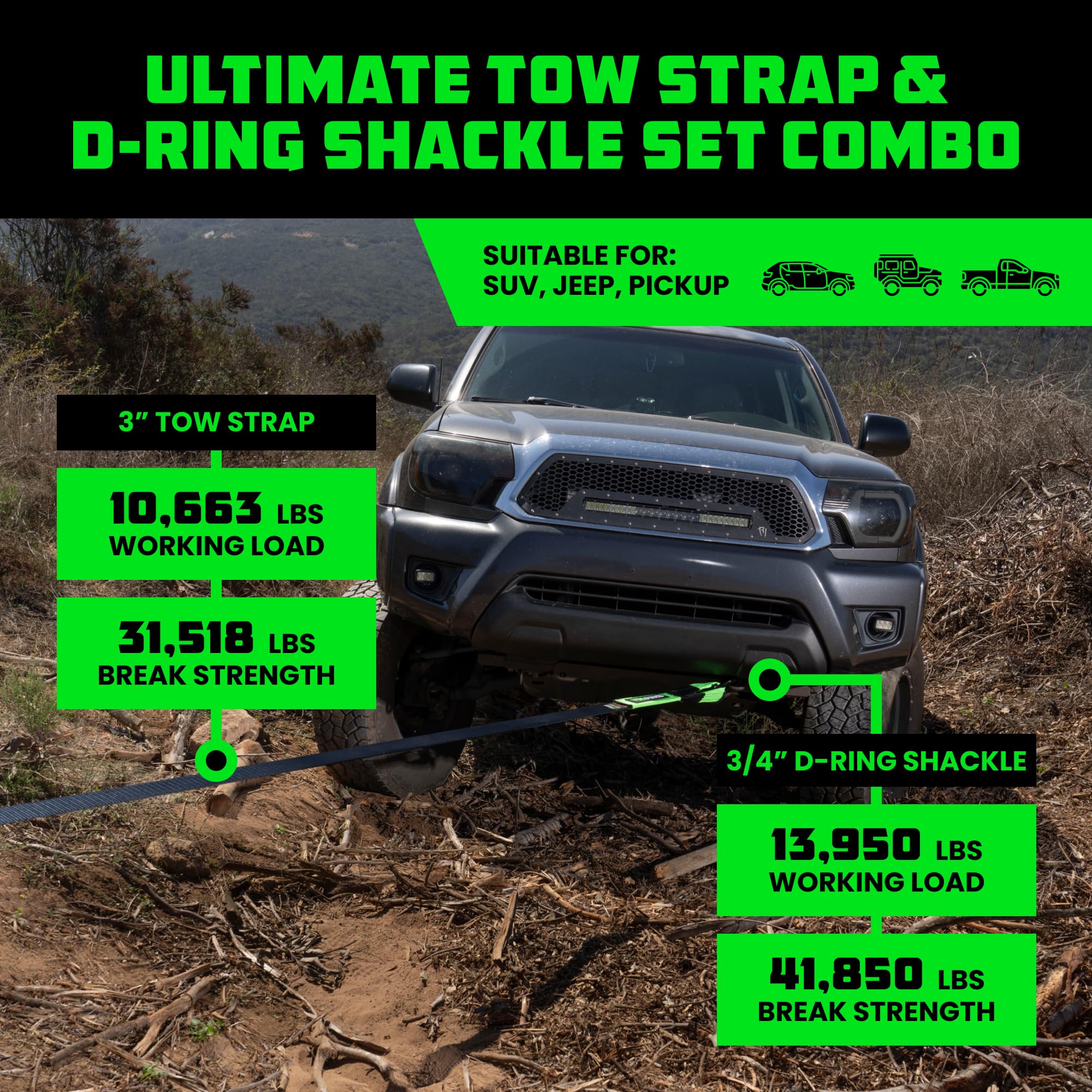 Rhino USA D-ring shackles ready for heavy loads.