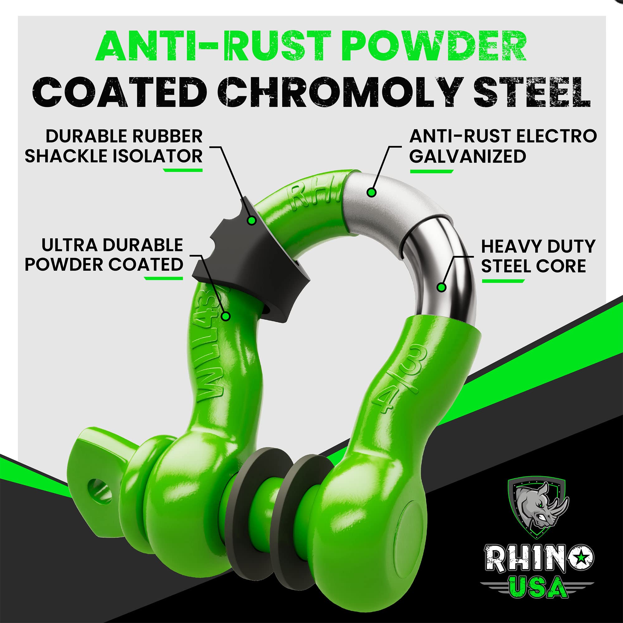 Rhino USA D Ring Shackles with 7/8-inch pin for secure heavy-duty towing.