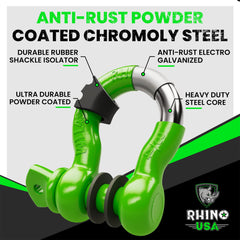 Rhino USA D Ring Shackles with 7/8-inch pin for secure heavy-duty towing.