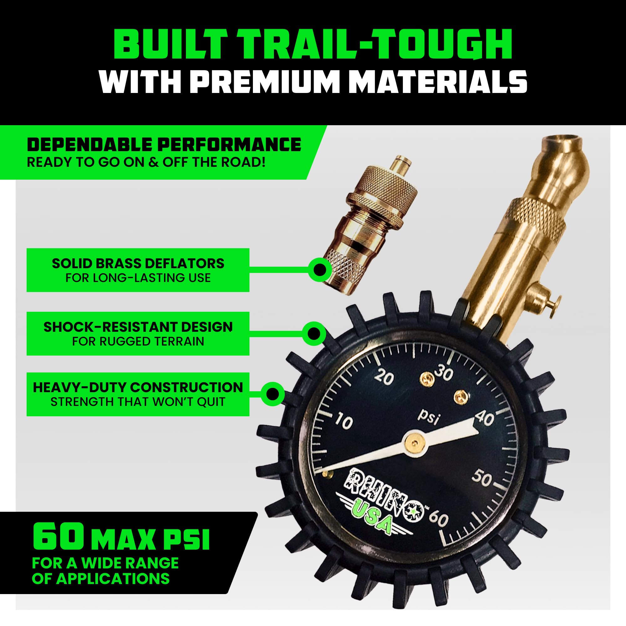 Rhino USA deflator with solid brass hardware for durable long lasting performance