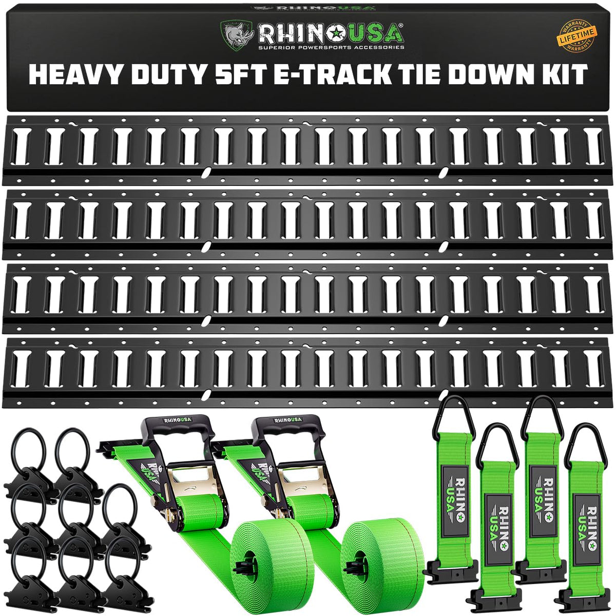 Rhino USA E-Track rails kit with four rails for secure cargo in trucks.