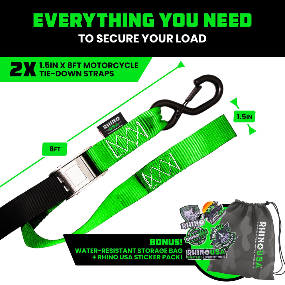 Rhino USA green handlebar setup with tiedown ready for secure mounting.
