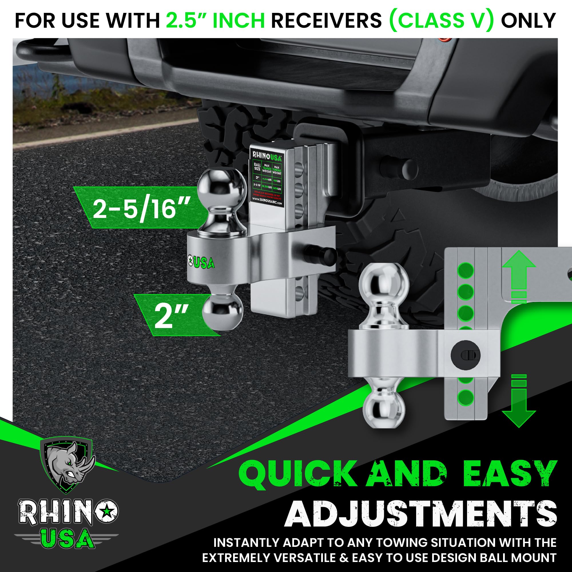 Rhino USA heavy-duty aluminum hitch designed for long-lasting outdoor use.