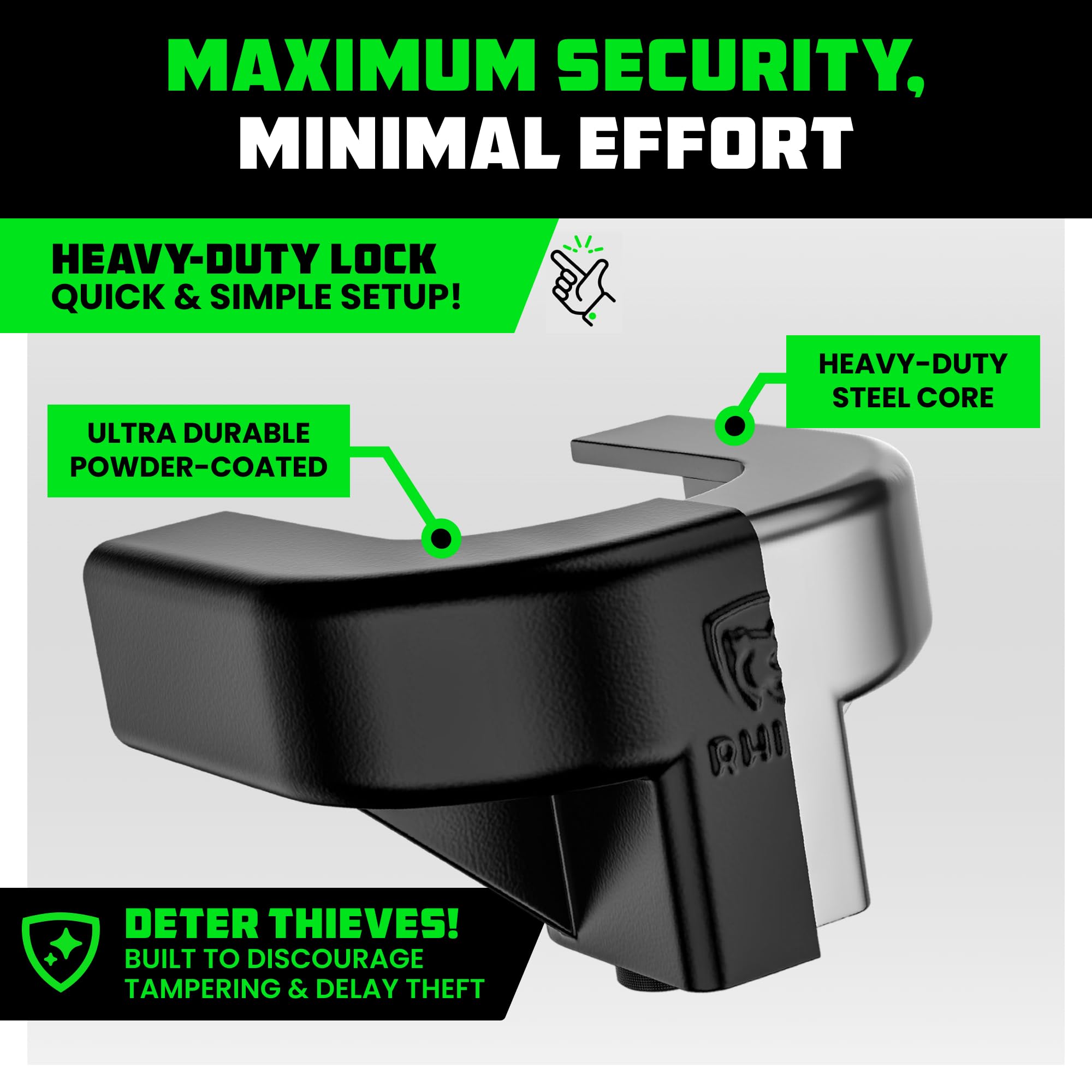 Rhino USA heavy-duty lock installed on a 2-5/16 inch coupler showing durability.