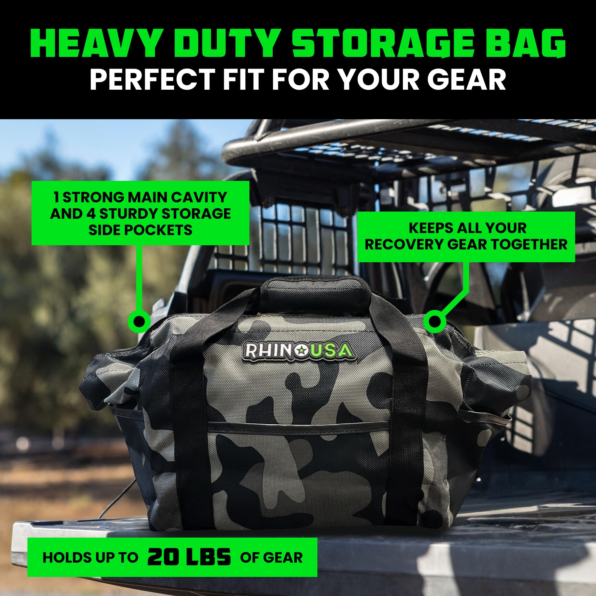 Rhino USA bag opened to reveal five sturdy pockets for organized gear