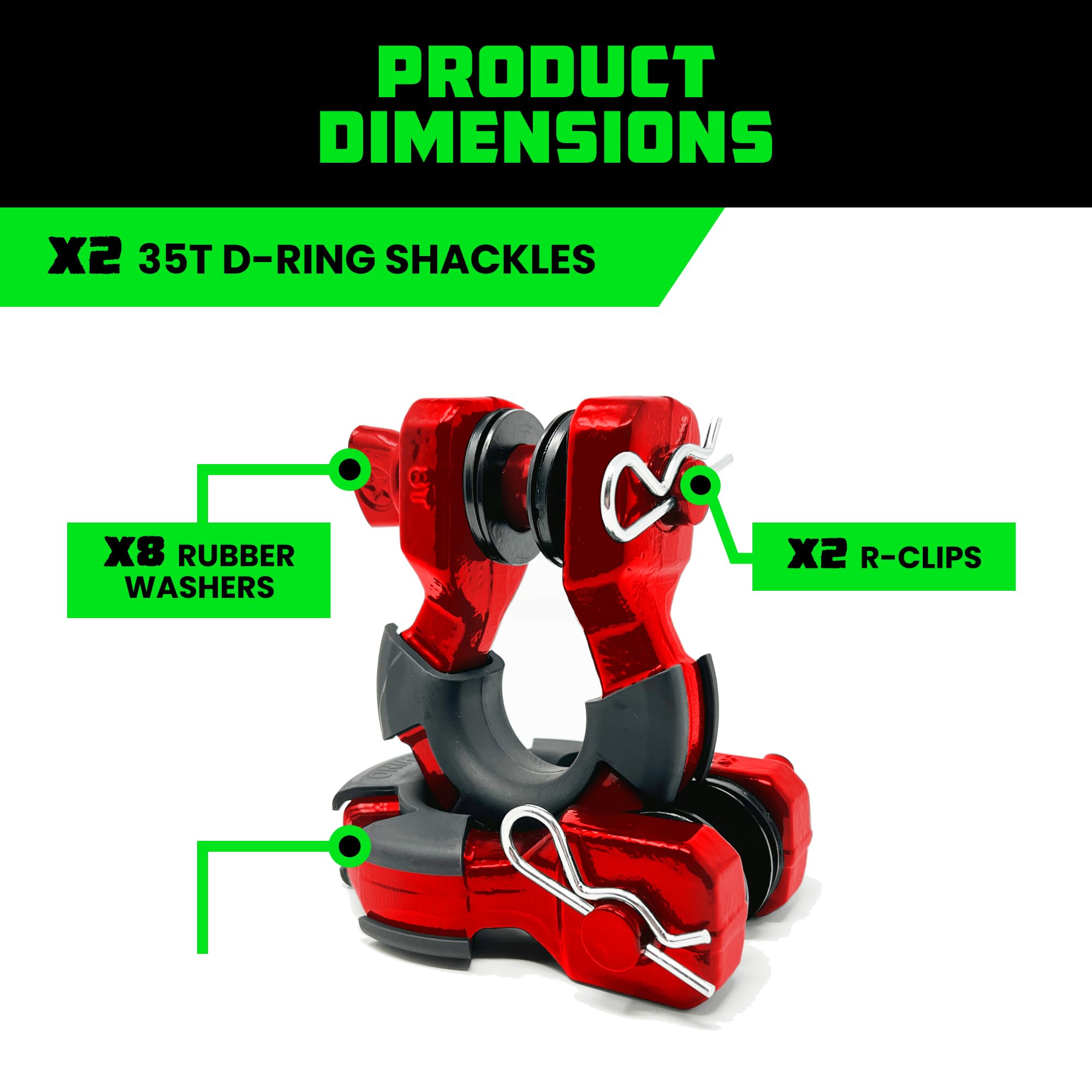 Rhino USA heavy-duty recovery in action with red shackles.