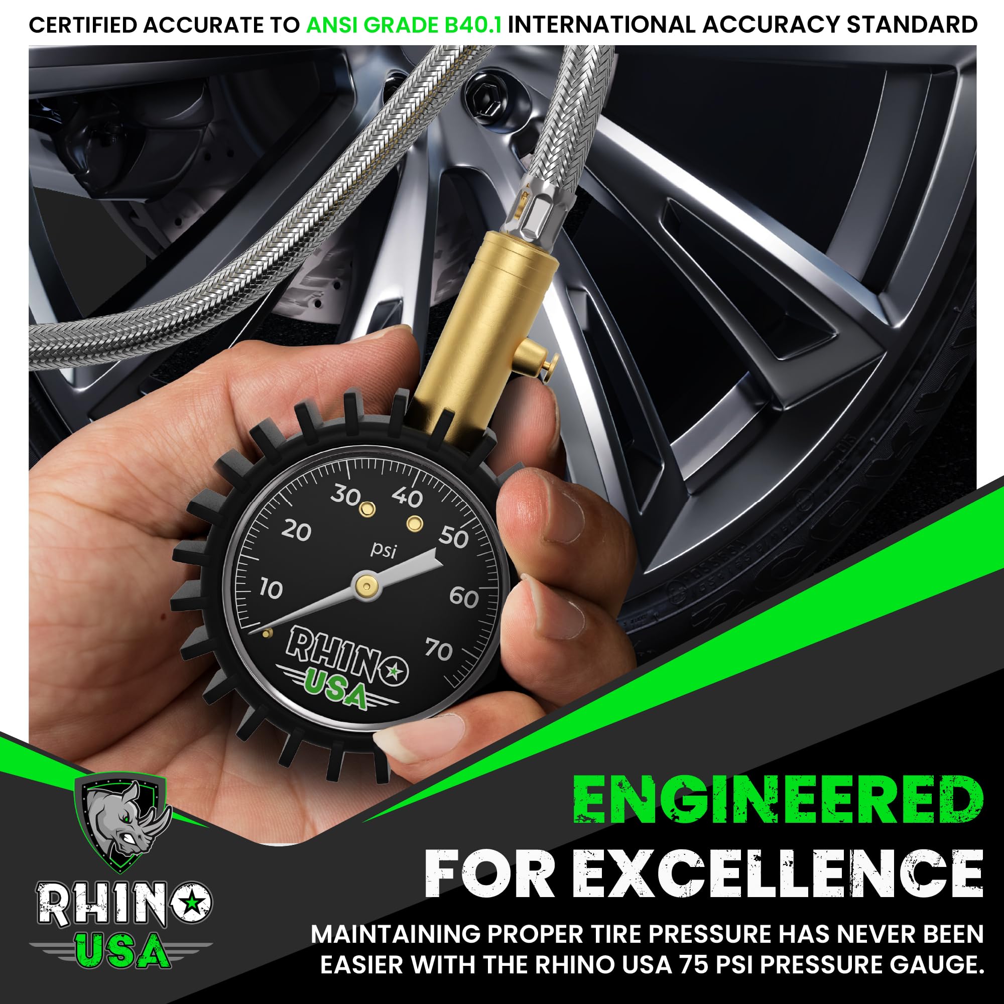 Rhino USA in-use on car, truck, or motorcycle for precise readings