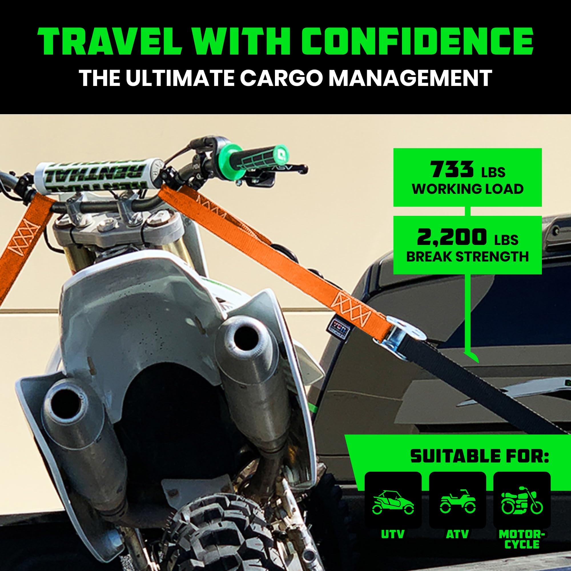 Rhino USA integrated soft loops simplify anchoring around handlebars and frames.
