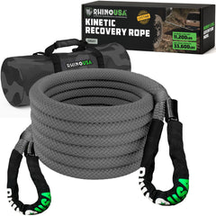 Rhino USA kinetic recovery tow rope close-up fiber highlights rugged strength for off-road recovery.