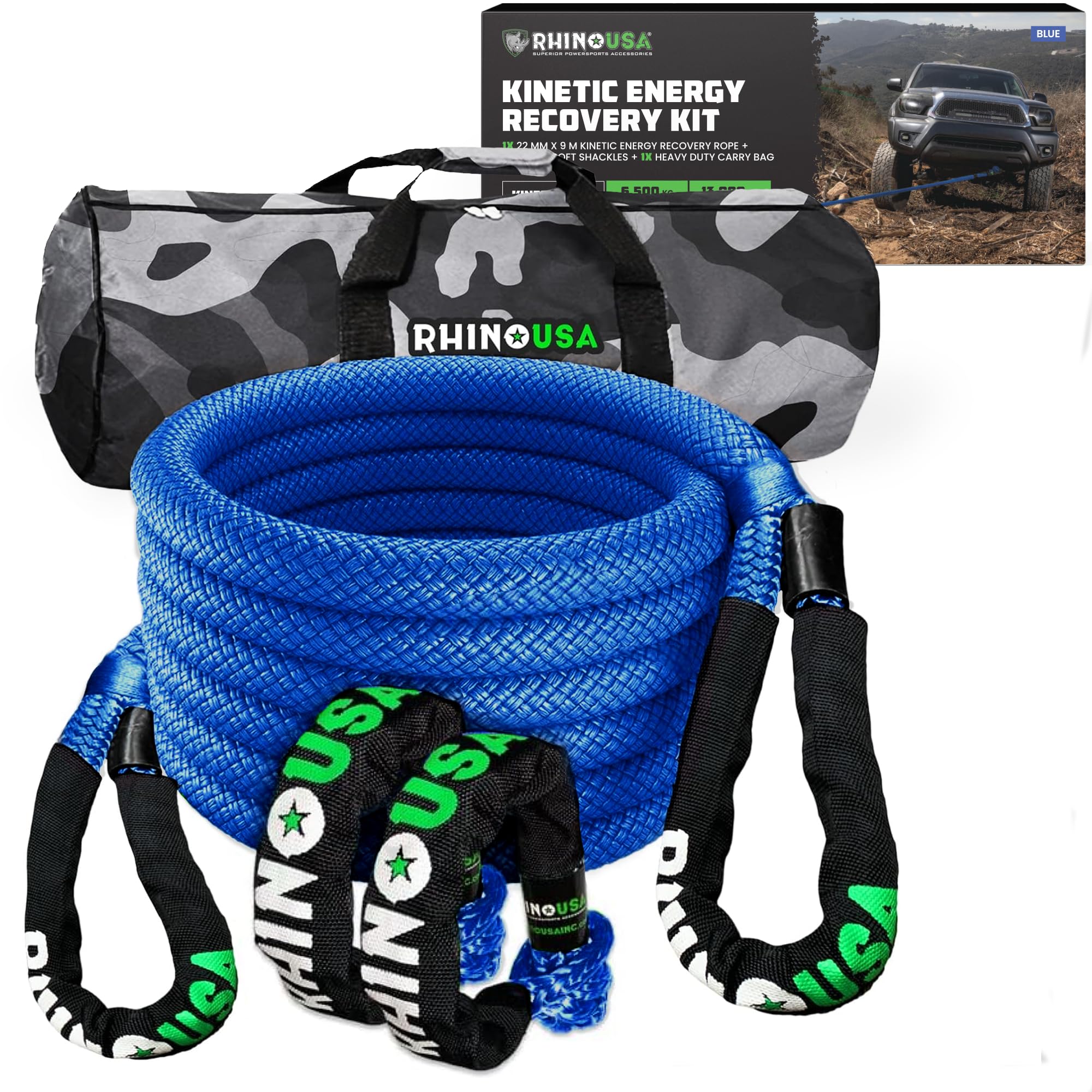 Rhino USA kinetic rope recovery kit 30ft in action for vehicle recovery