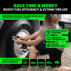 Leak-proof lock-on chuck from Rhino USA securely grips tires during checks.