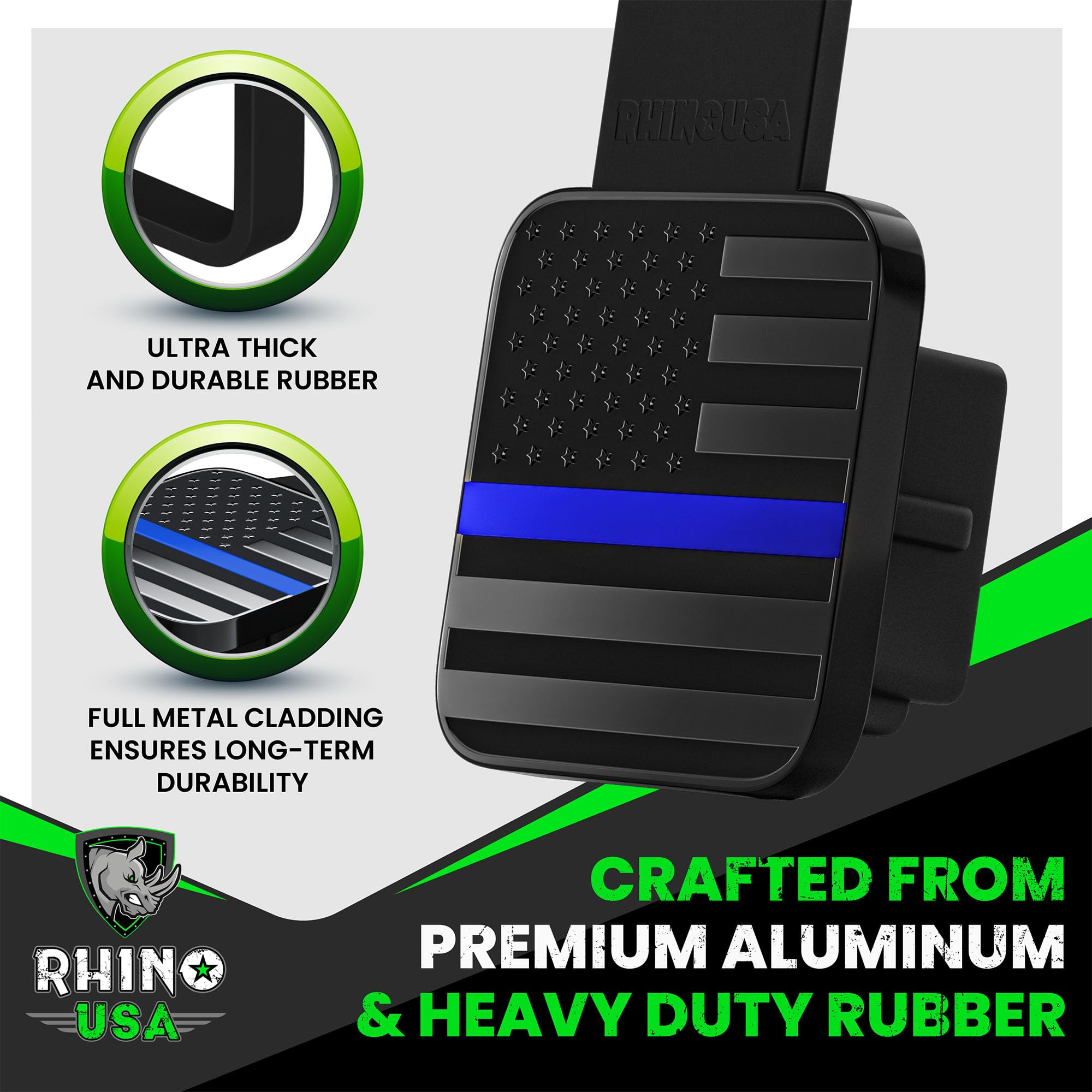 Rhino USA heavy-duty rubber hitch cover shields the receiver from dust and water.