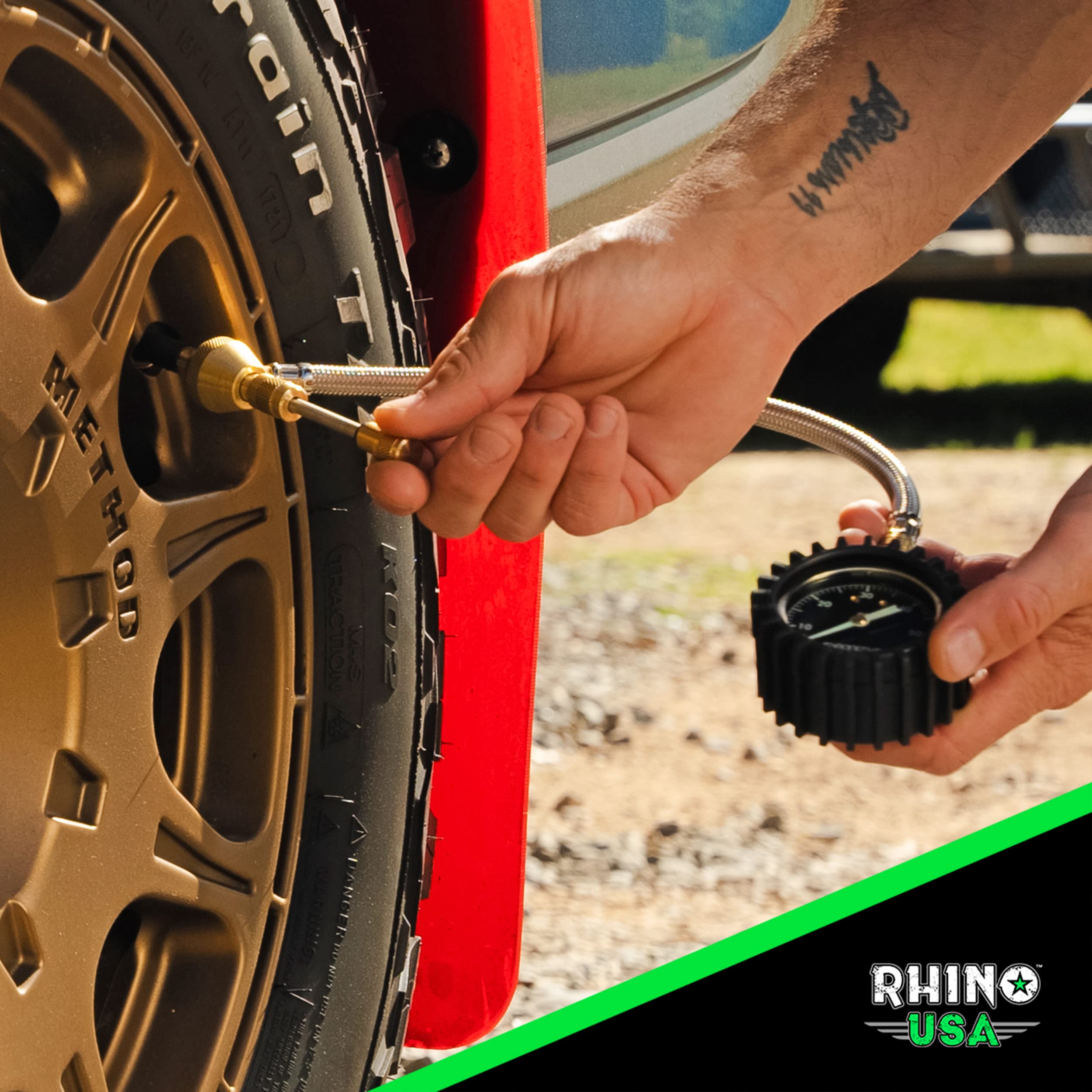 Rhino USA rapid tire deflators glow dial in action for trail use