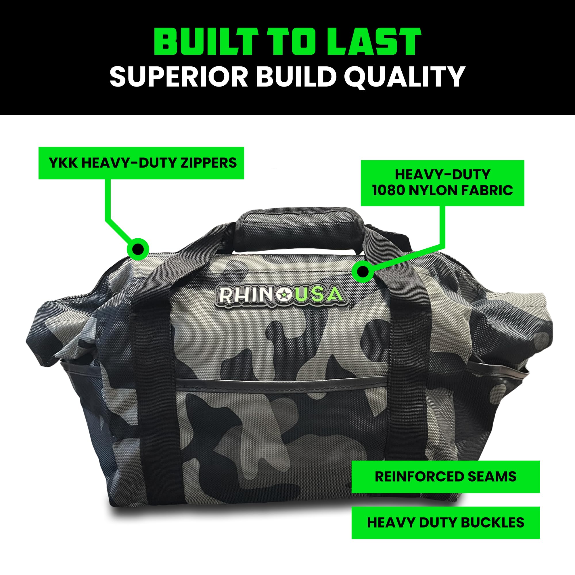 Rhino USA bag with reinforced seams and HD buckles for durability