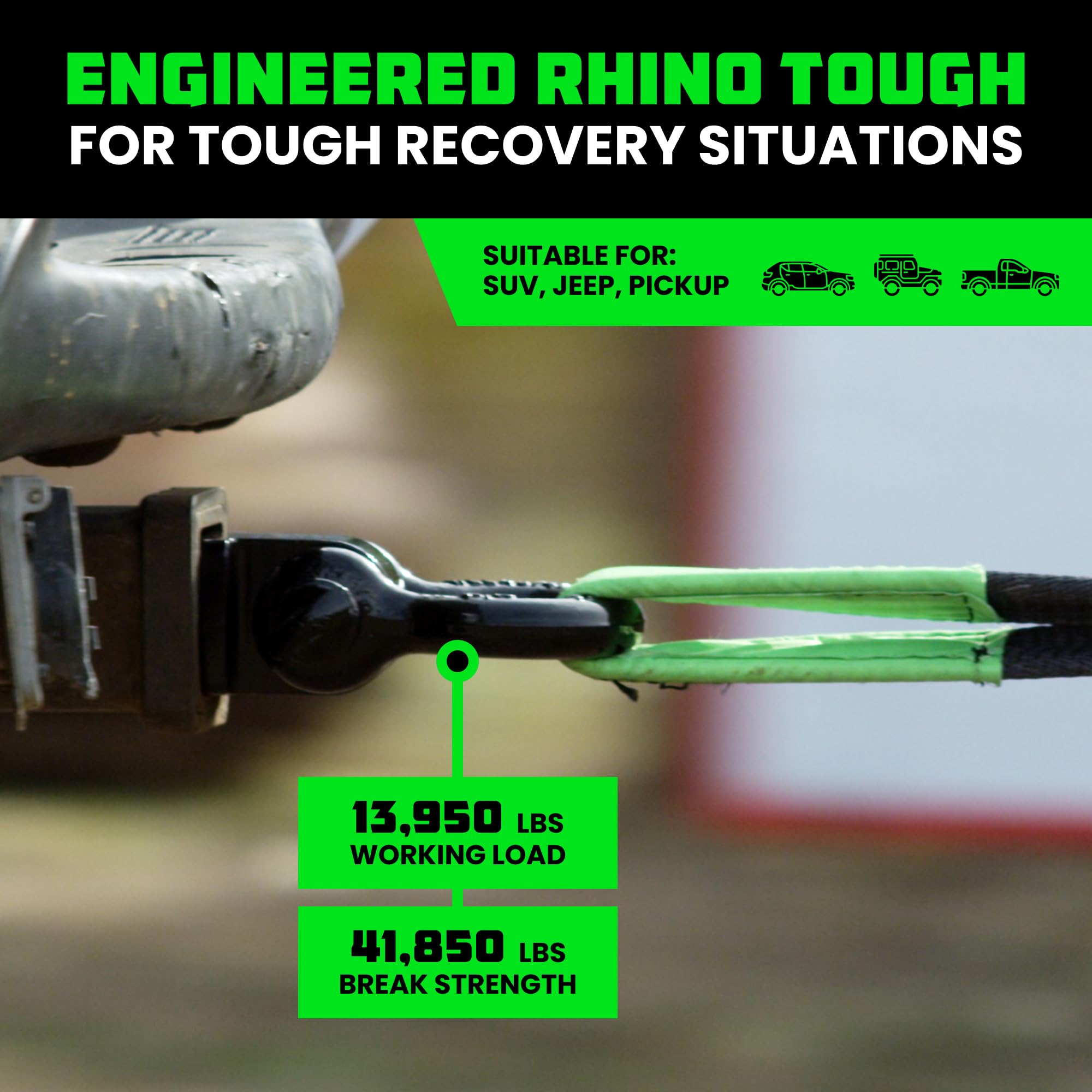 Rhino USA shackle hitch receiver with 15-ton break strength for heavy tasks