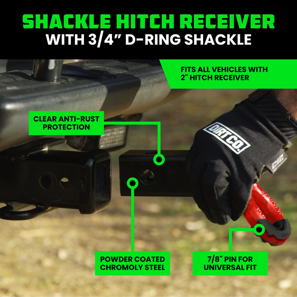 Rhino USA shackle hitch receiver mounted on a truck for rugged recovery potential.