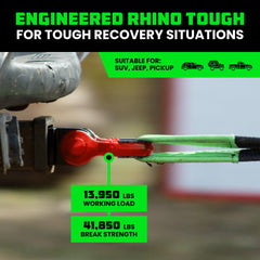Rhino USA shackle hitch receiver recovery setup with strap ready for use.