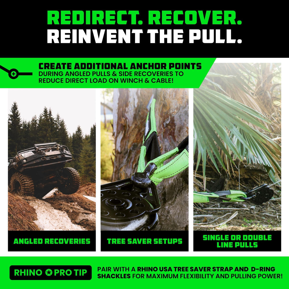 Rhino USA Snatch Block drop forged steel reflects rugged durability for recoveries.