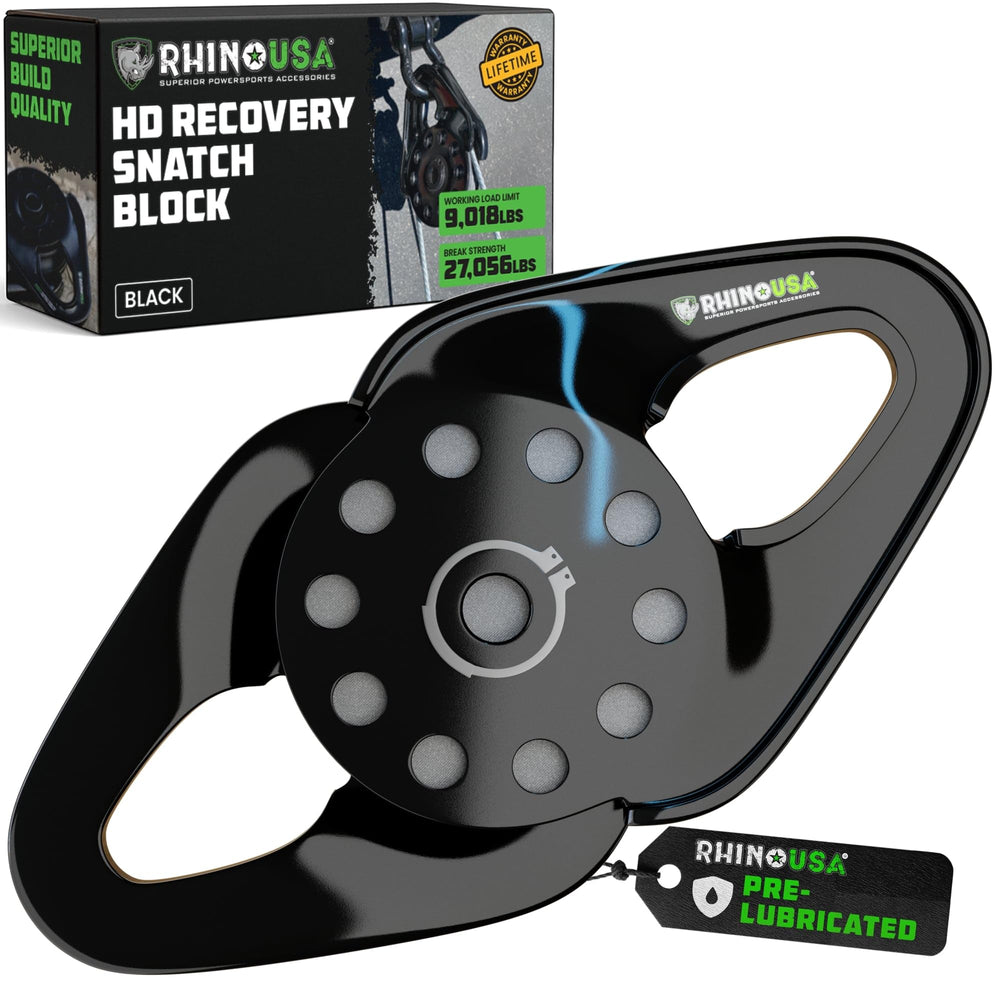 Rhino USA Snatch Block pulley improves winch redirect pulls and efficiency.