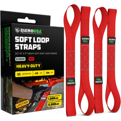 Rhino USA soft loop 4-pack front view with secure, paint-safe straps for trailer use.