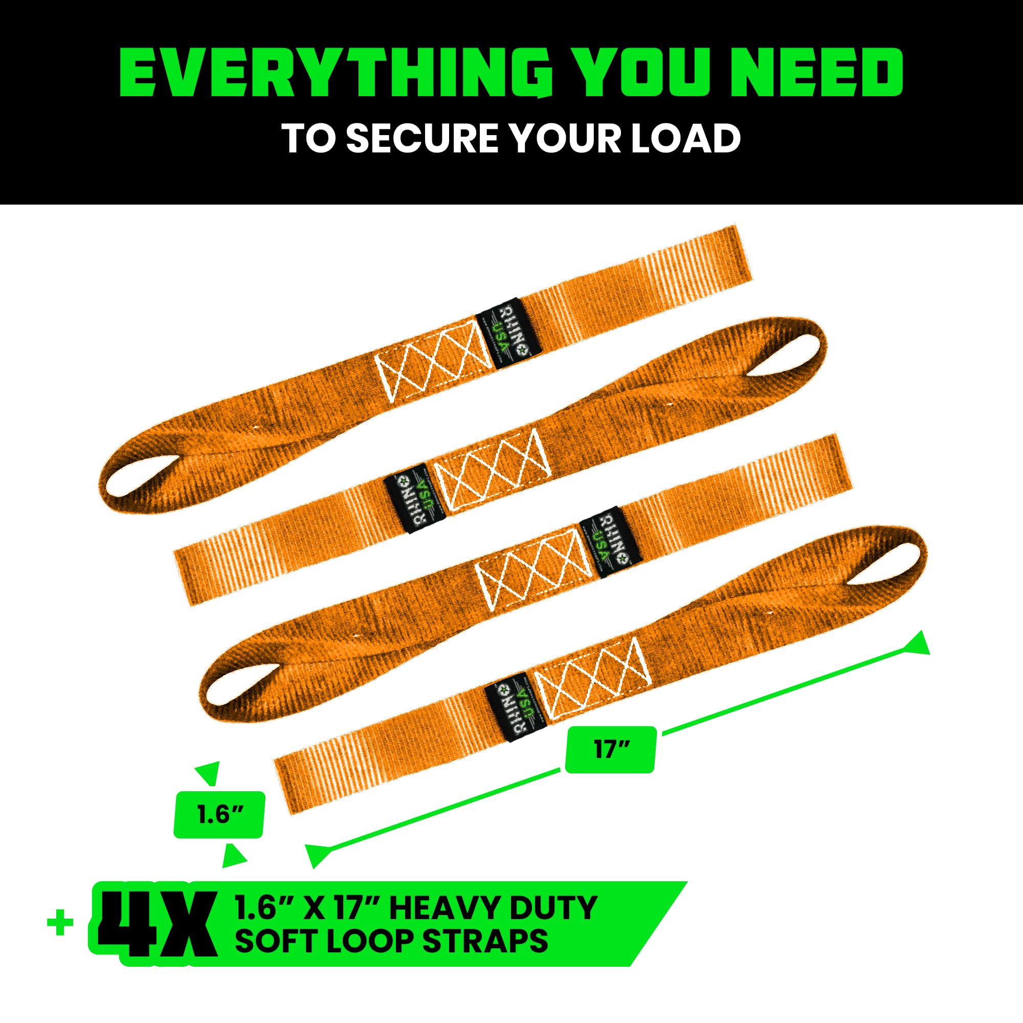 Rhino USA Soft Loop in 4-pack supports versatile transport across ATV/UTV/dirt bikes.