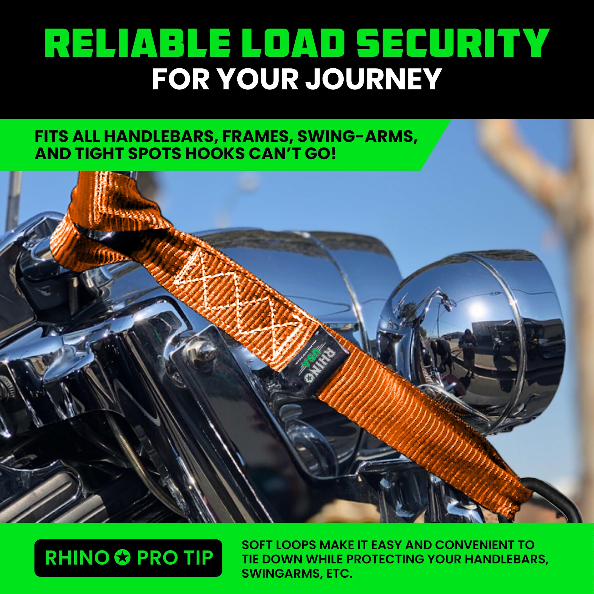 Rhino USA Soft Loop Tie Down secures gear with durable polyester and color visibility.