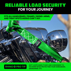 Rhino USA green strap protects chrome surfaces during transport.