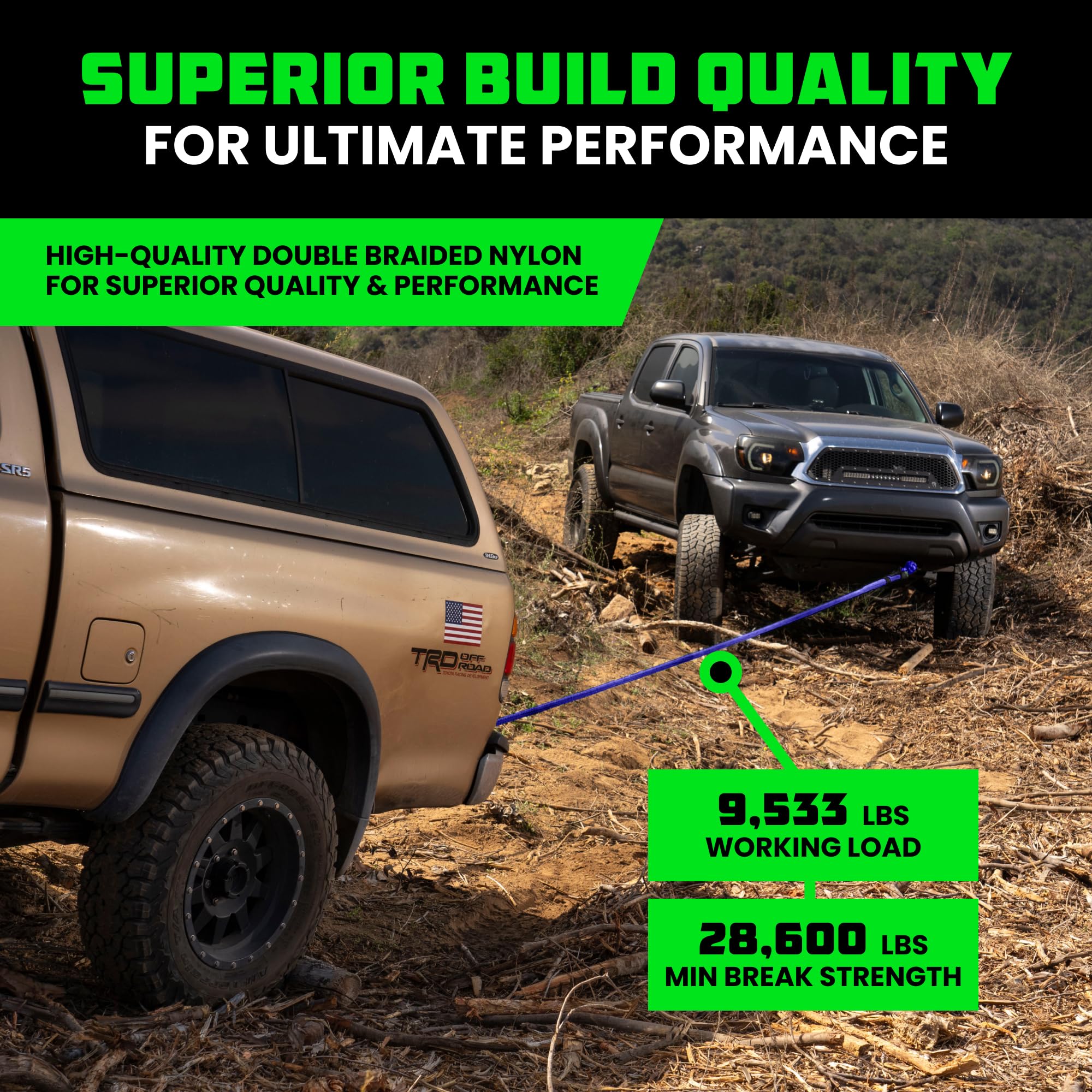 Rhino USA soft shackles 7/16 inch securely connected for offroad winching