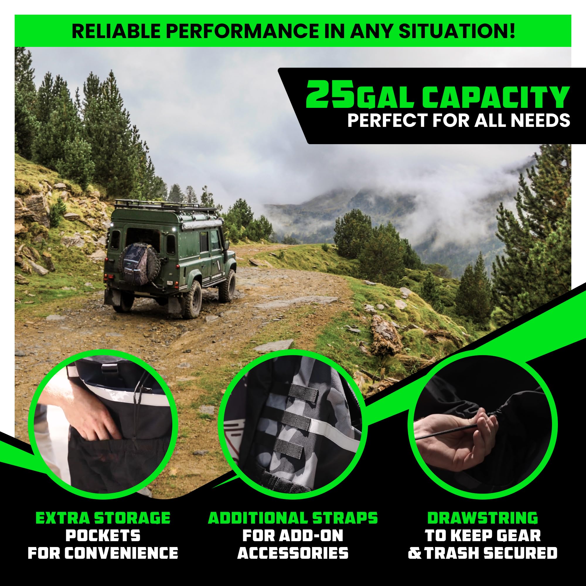 Rhino USA bag opened to reveal space for trash and camping gear.