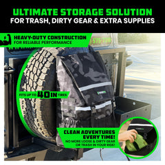 Rhino USA bag securely attached to a spare tire showing quick installation.