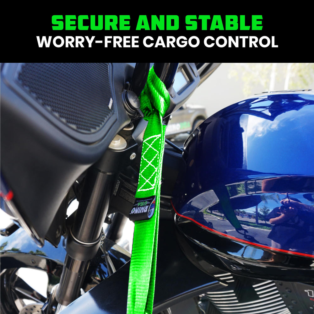 Rhino USA tie down designed for ATV and dirt bike securement on trailers.