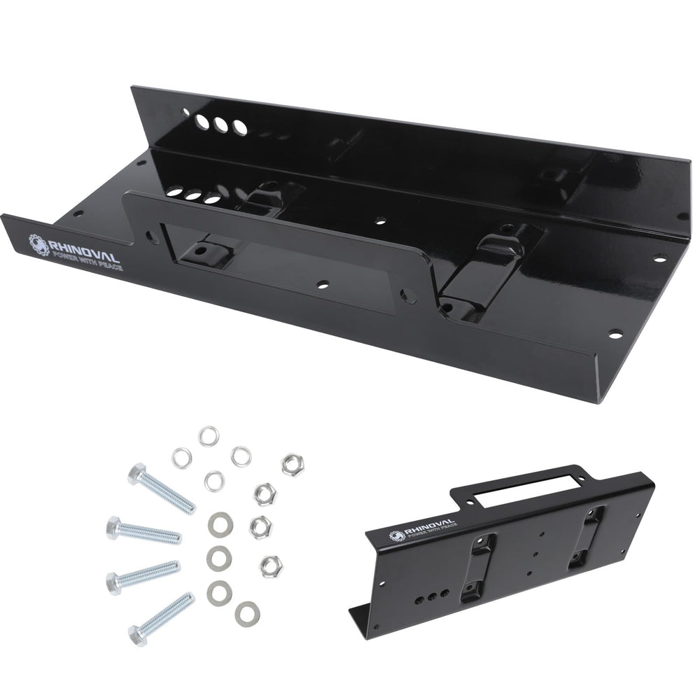 RHINOVAL universal winch mounting plate with 10x4.5 inch pattern supports versatile off-road mounting.