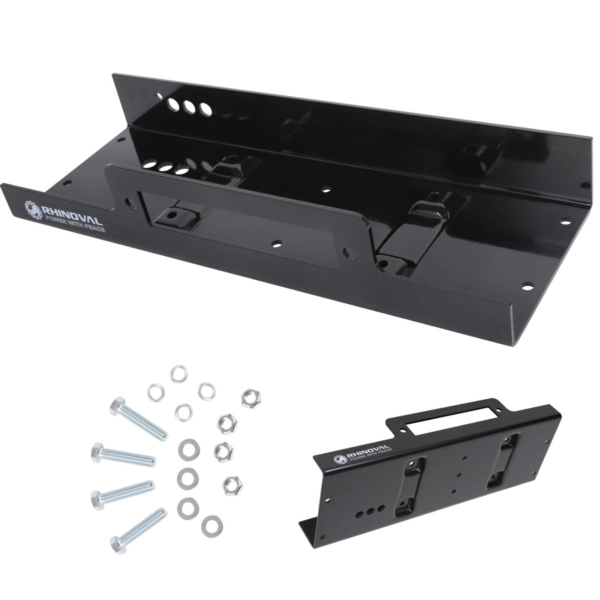 RHINOVAL universal winch mounting plate with 10x4.5 inch pattern supports versatile off-road mounting.