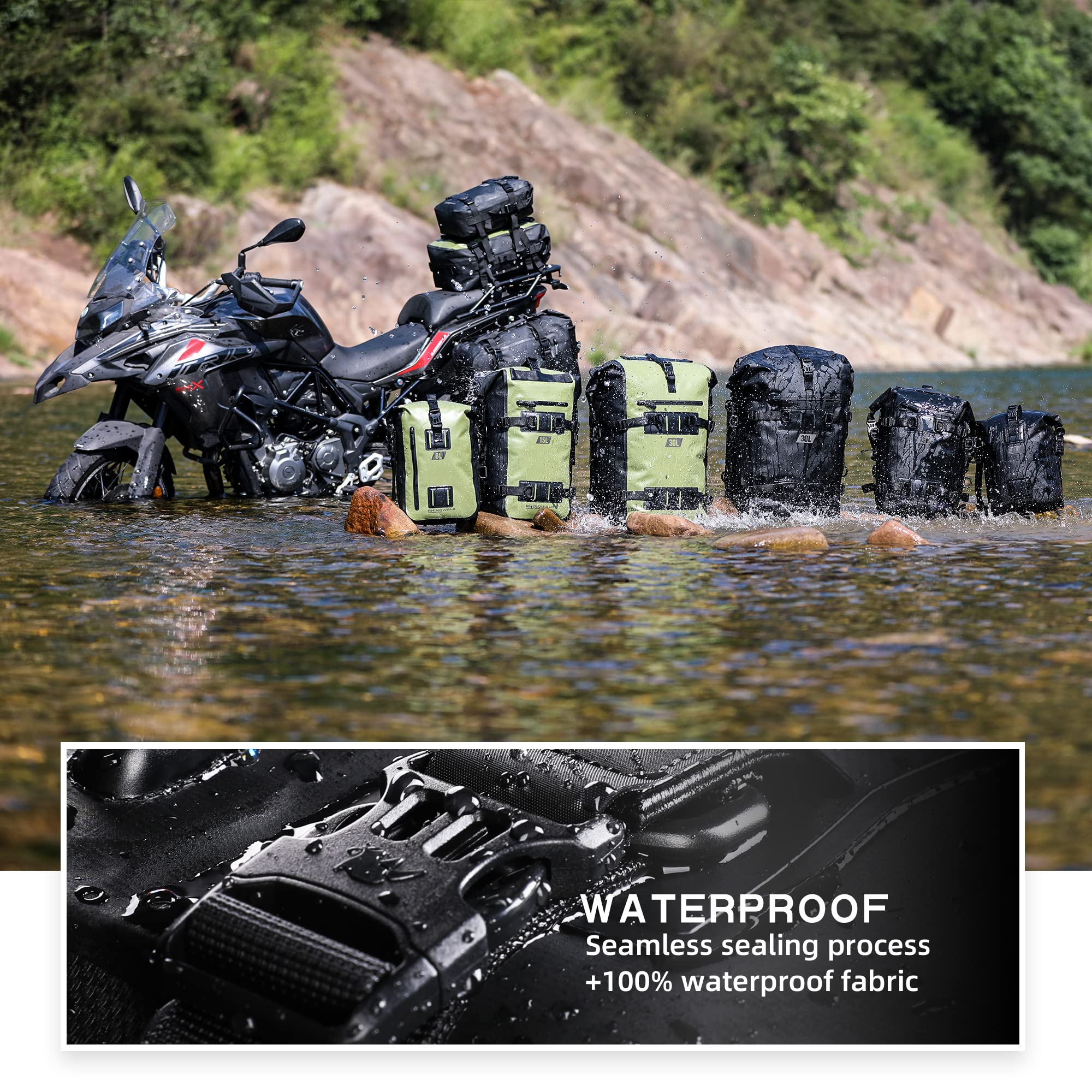Rhinowalk 30L tail bag multifunction use as pannier or backpack.