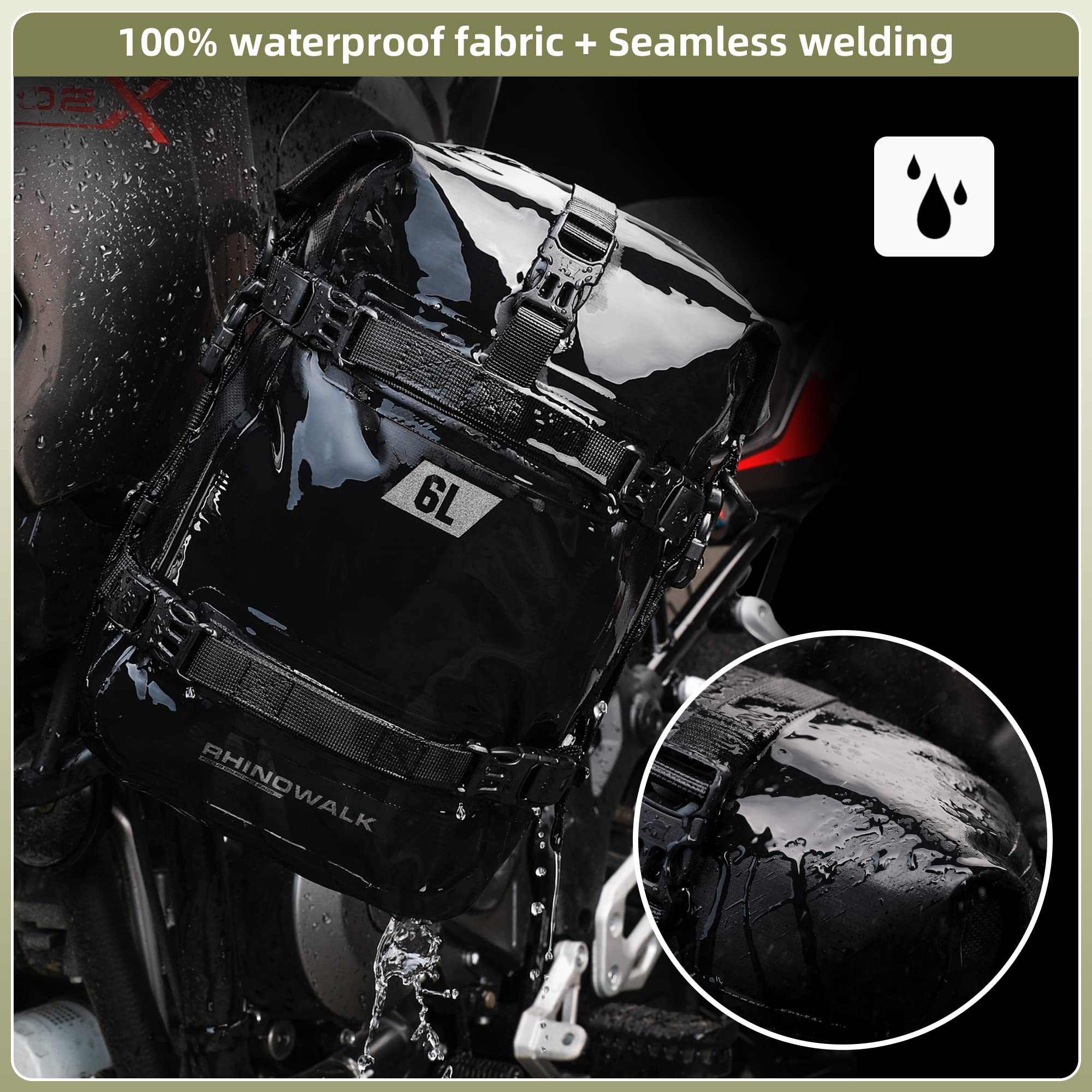 Rhinowalk cam buckle secured straps prevent loosening on rough terrain