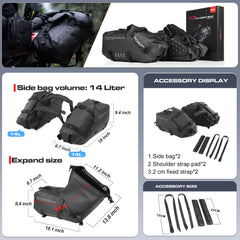 Rhinowalk double-side bags attached to rack for organized luggage.