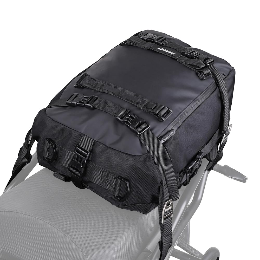 Rhinowalk 20L tail bag mounted on rear rack for organized rides.