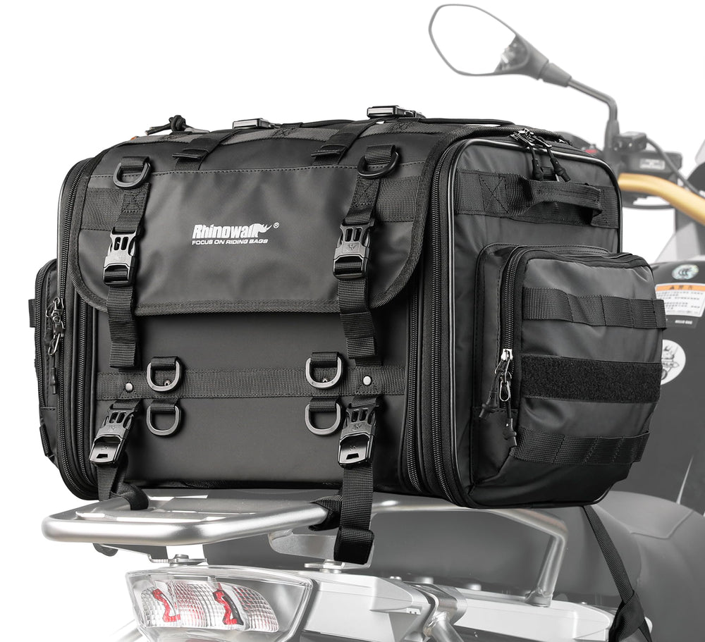 Rhinowalk expandable 60L tail bag for extended motorcycle trips