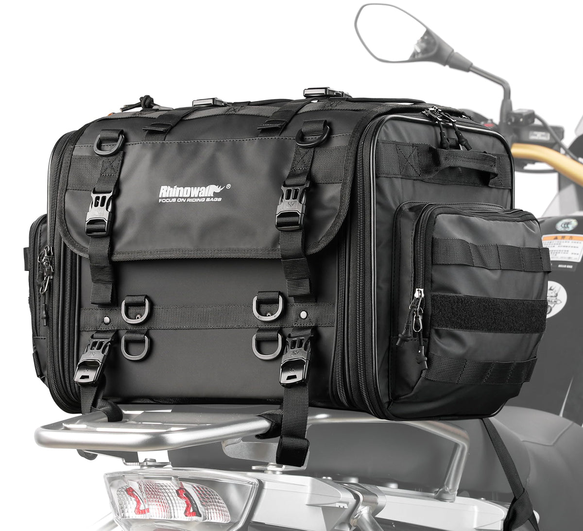 Rhinowalk expandable 60L tail bag for extended motorcycle trips