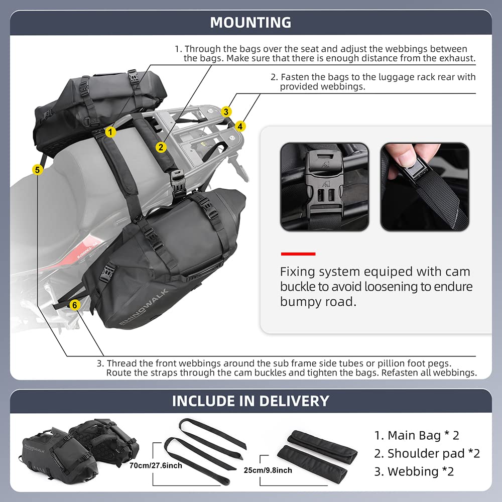 Rhinowalk saddlebags 48L high-density PVC resists dust and cleans easily