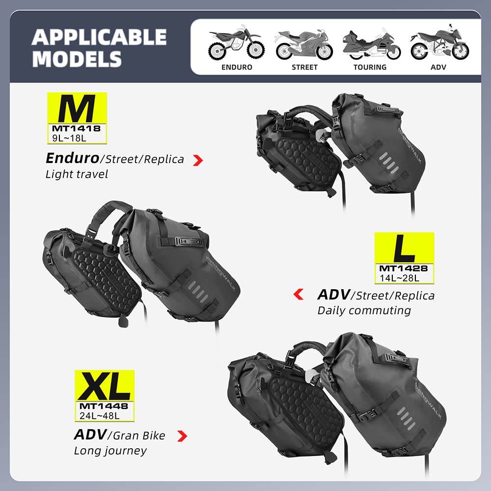 Rhinowalk saddlebags 48L helps isolate from exhaust pipes for safer mounting