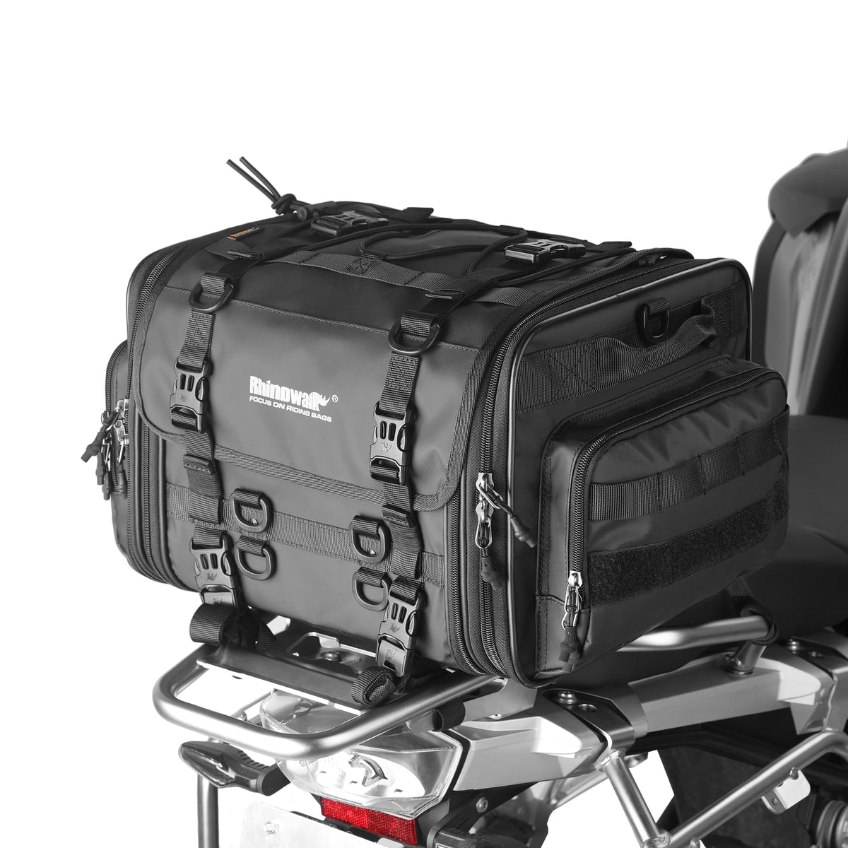 Rhinowalk tail bag expandable capacity demonstrates extra space for gear on long rides