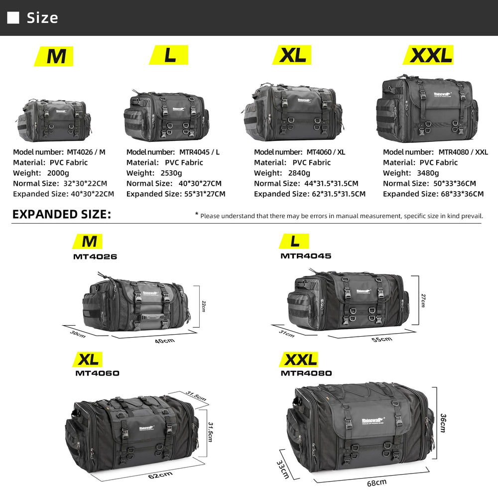 Rhinowalk tail bag four-point fixation keeps luggage stable on uneven roads
