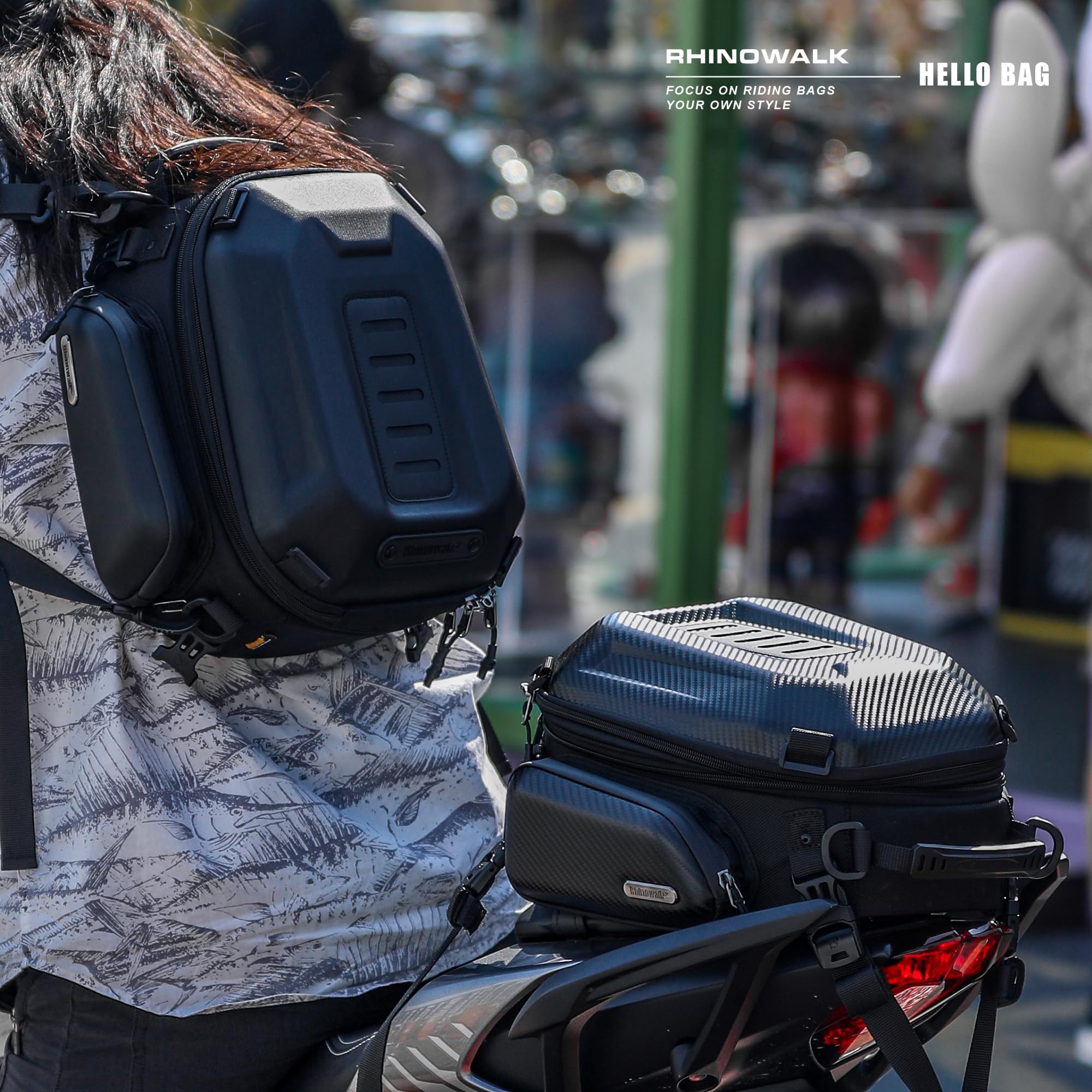 Rhinowalk tail bag compatible with sissy bar racks for easy mounting